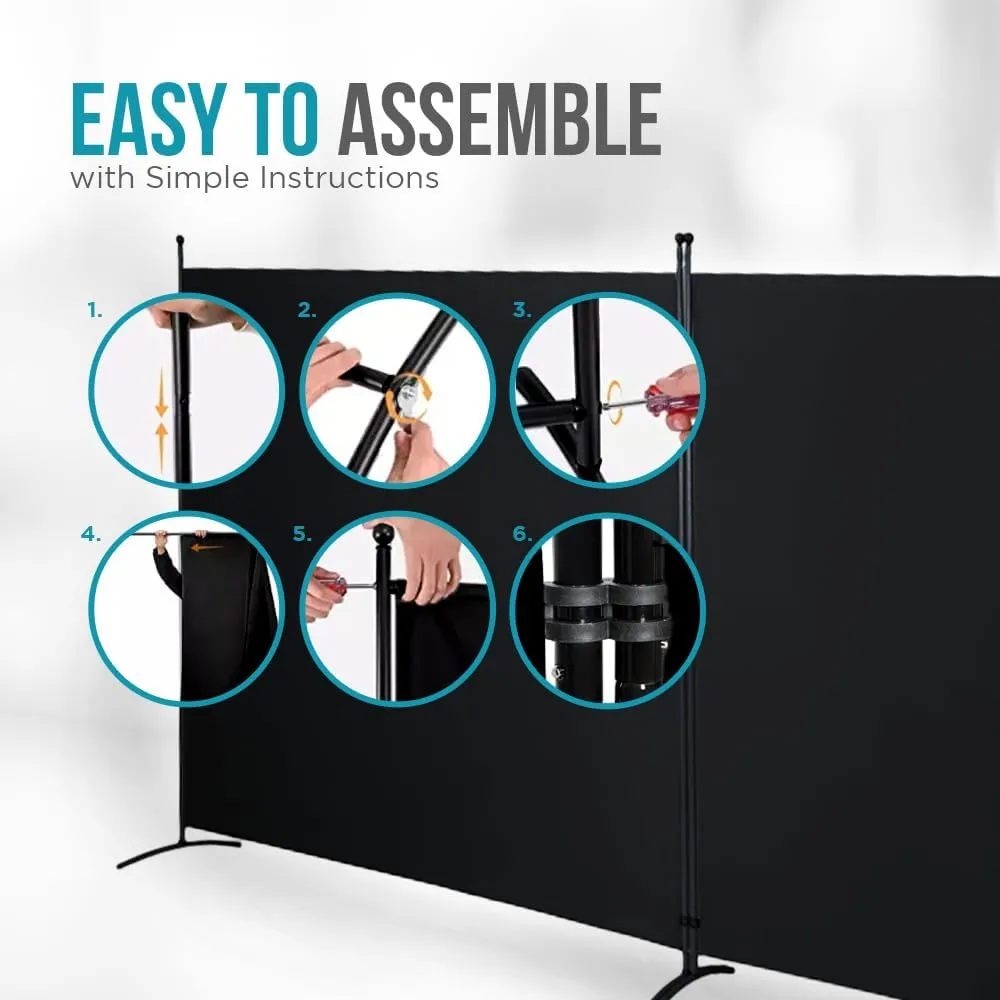 SteelAid Room Divider (Double Panel) – Folding Partition Privacy Screen for Office, Classroom, Dorm Room, Kids Room, Studio, Conference - 142" x 72" - Easy to Assemble, Freestanding & Foldable
