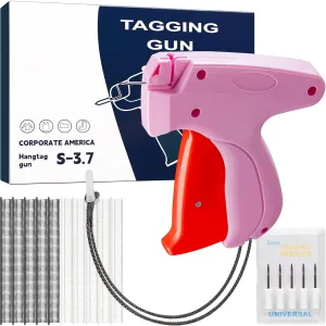 Stitch Gun for Clothes – Tagging Gun for Clothing with Ultra-Fine Needles | Quick Clothing Fixer with 2000 Fasteners (1000 Black & 1000 White) & 5 Bonus Needles – Sleek Pink Design