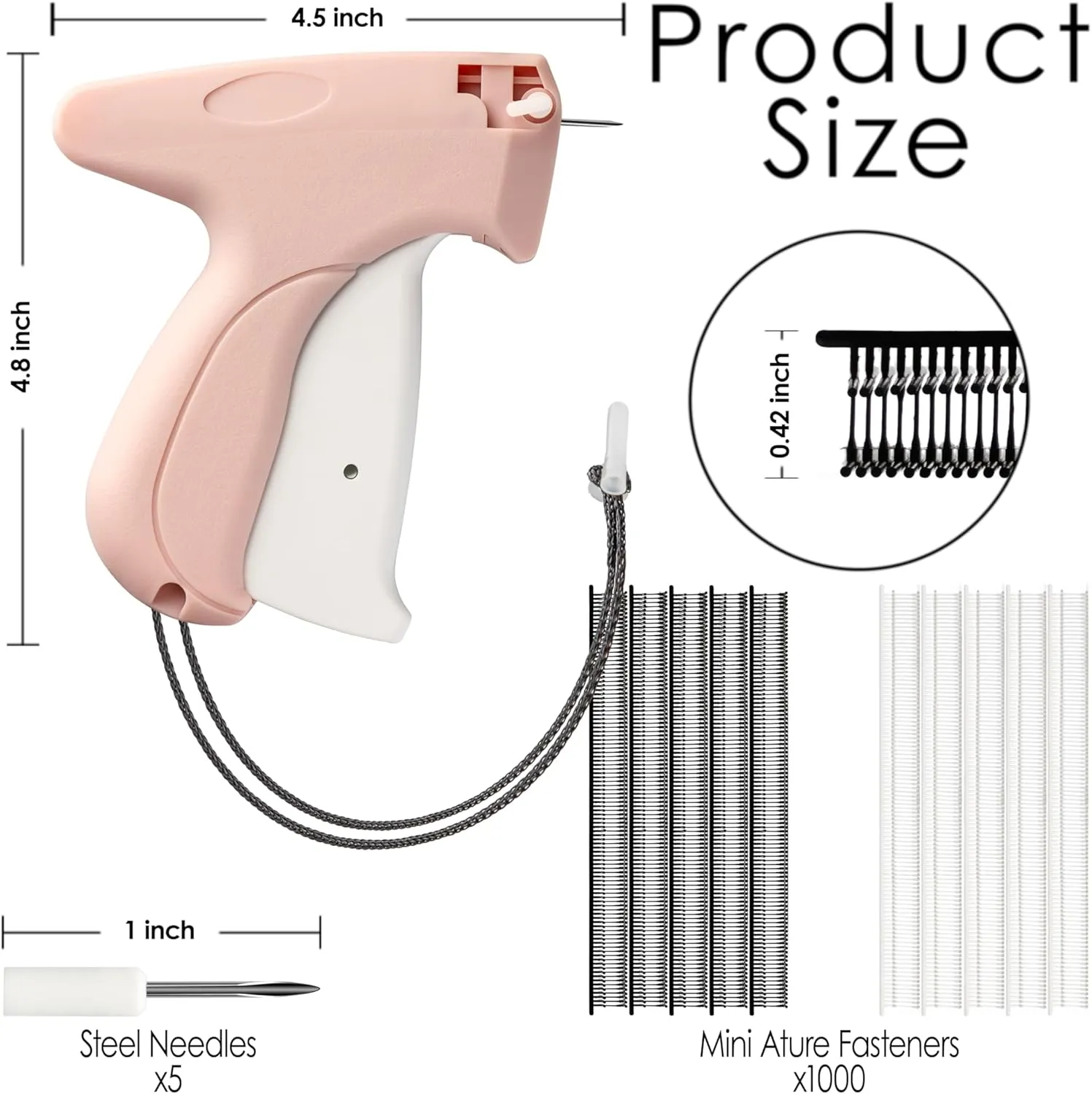 Stitch Gun for Clothes – Tagging Gun for Clothing with Ultra-Fine Needles | Quick Clothing Fixer with 2000 Fasteners (1000 Black & 1000 White) & 5 Bonus Needles – Sleek Pink Design