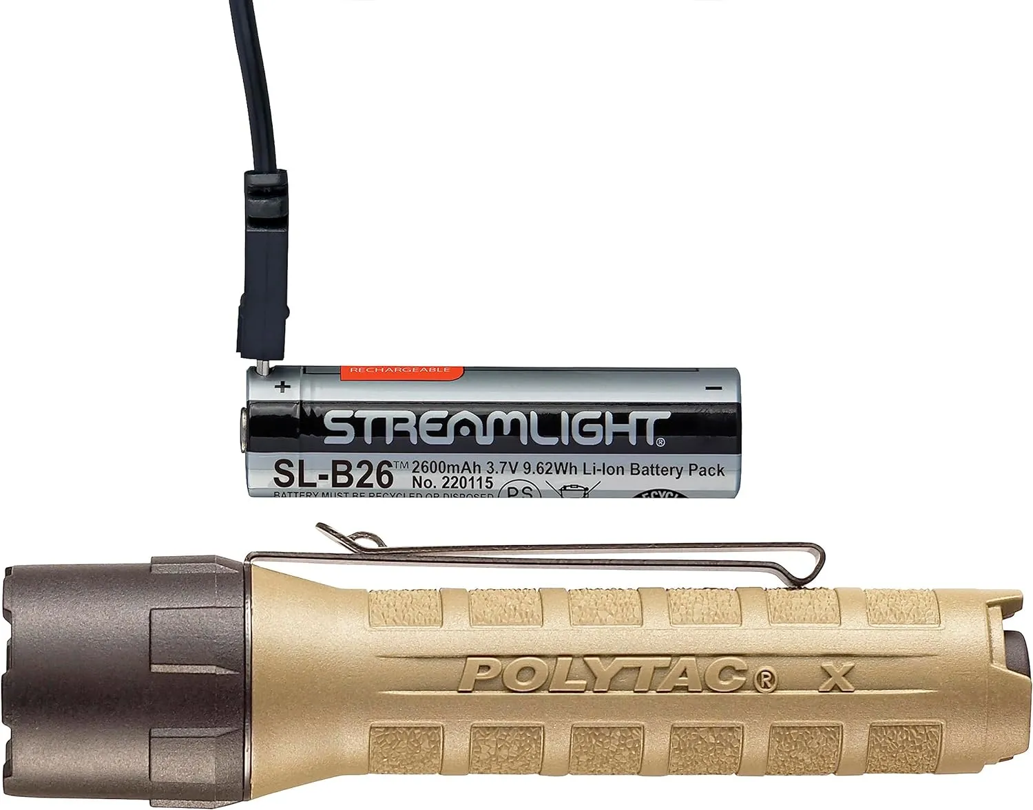 Streamlight 88615 PolyTac X USB 600-Lumen Multi-Fuel Professional Tactical Flashlight, Box, Coyote