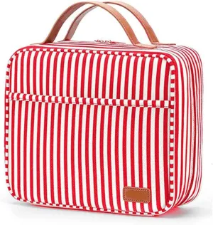 Striped Canvas Travel Toiletry bag Wash bag Dry and Wet Separation Large capacity Canvas Travel Makeup bag(E)