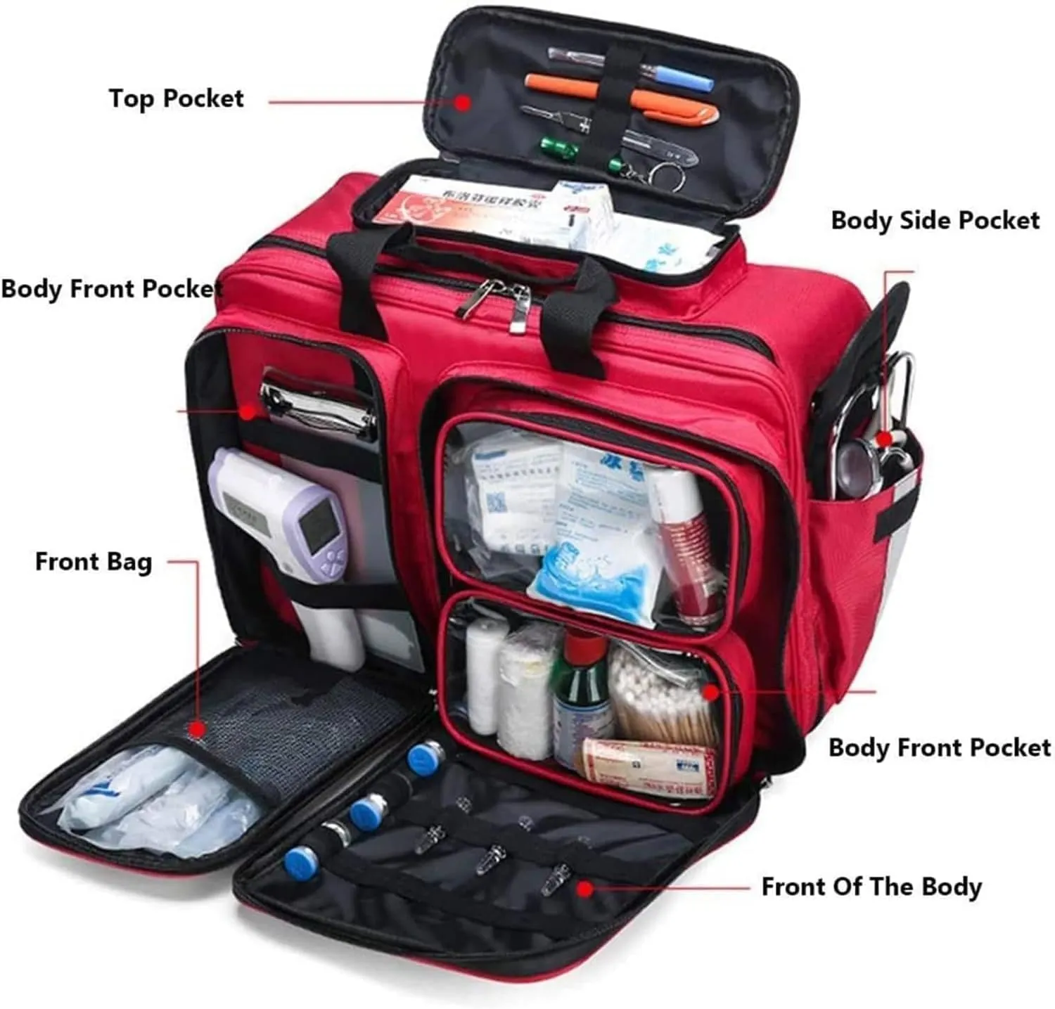 Suitable for EMT, EMS, Paramedic Wheeled Medical Trolley Bag Professional First Aid Bag with Internal Dividers, Large Capacity Portable Outdoor Waterproof Emergency First Responder Trauma Bag.,B(C)