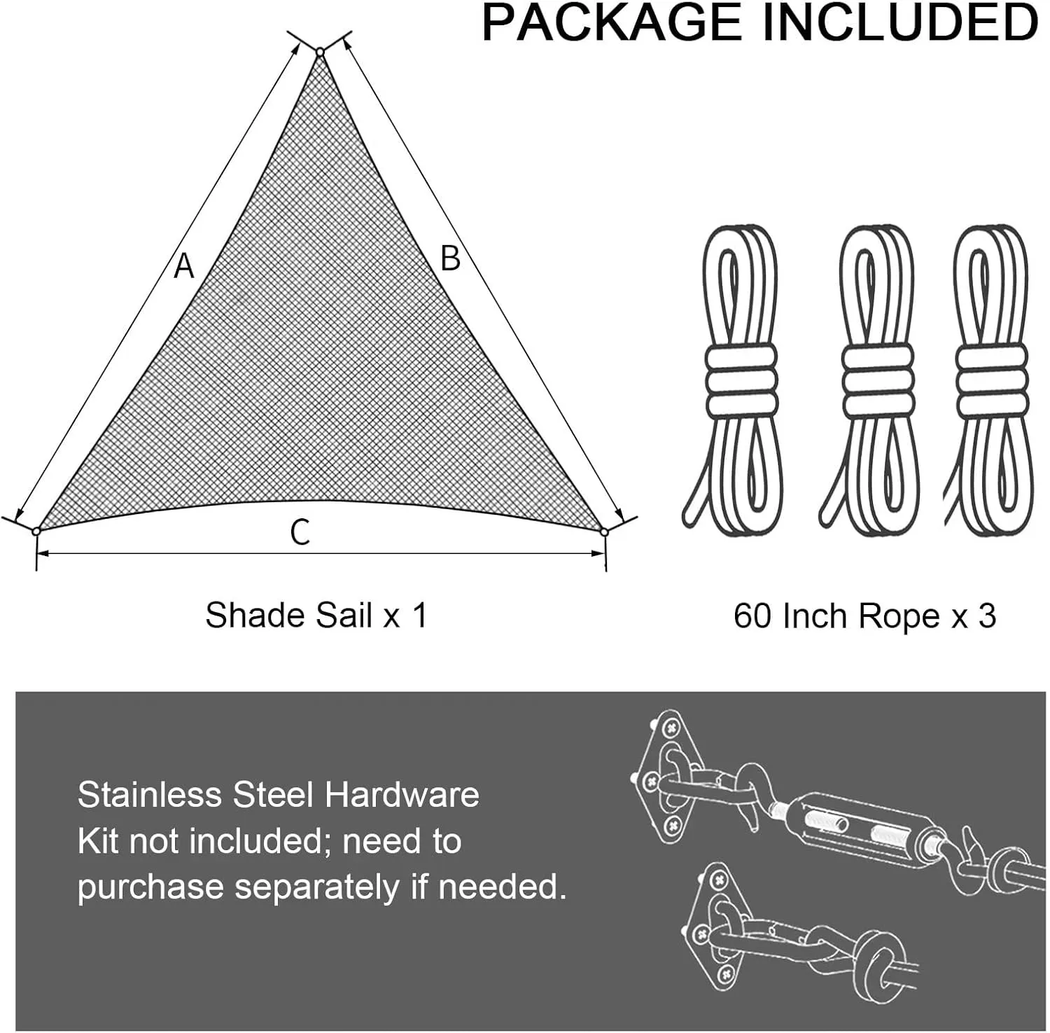 Sun Shade Sail Outdoor Patio, 12' x 12' x 12' Triangle Sand Waterproof & UV Blocking Canopy Sunshade Tarps for Backyard, Deck (We Make Custom Size)