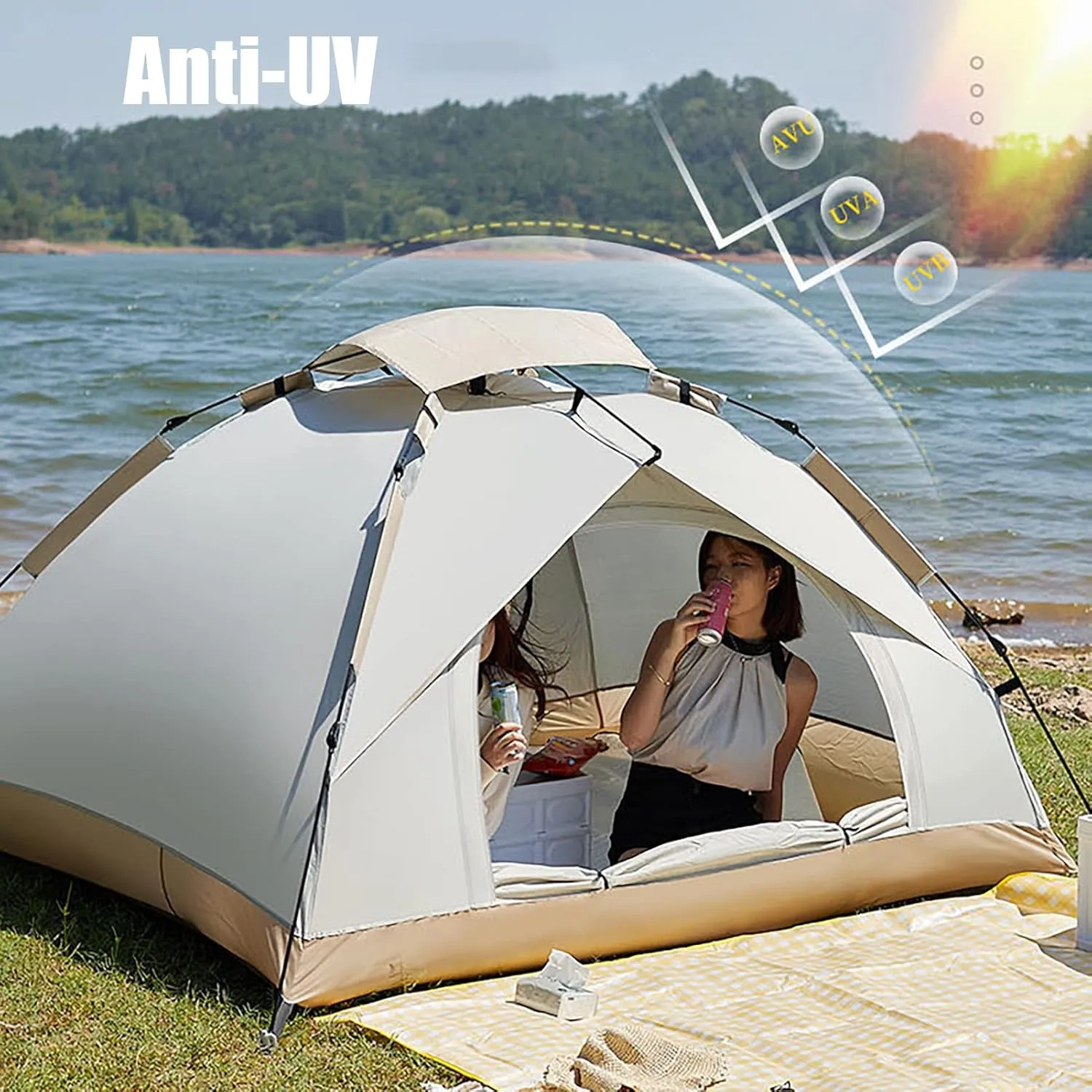 Sun Shelter for Backyard Ventilated, Backpacking Tent Lightweight Anti-Uv Windproof, Tent for Camping Waterproof, for All Seasons, for Traveling, Backpacking, Hiking