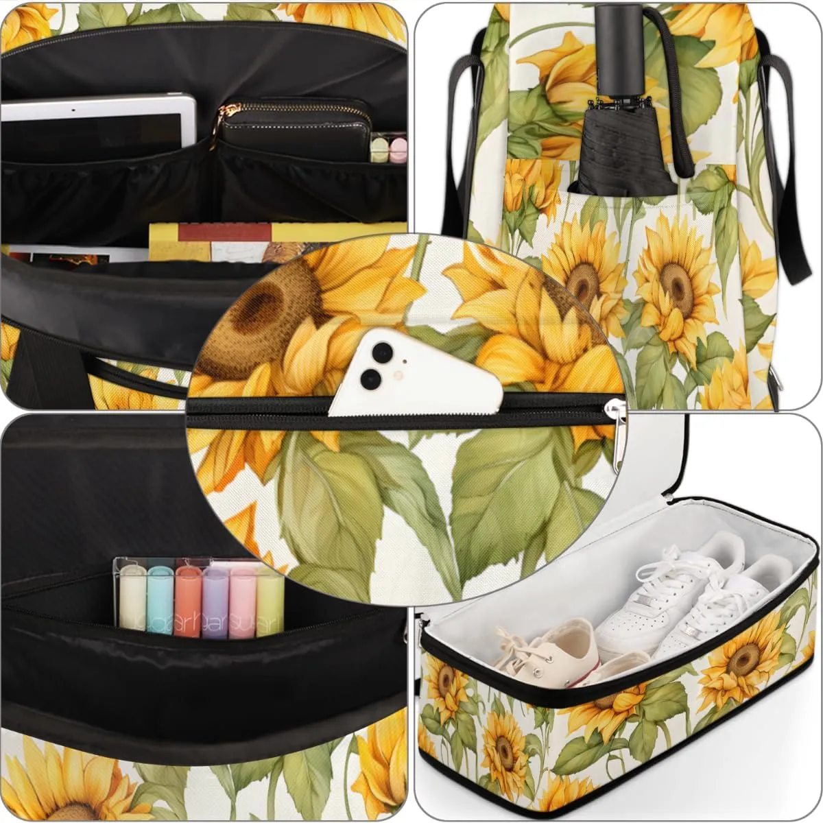 Sunflower Flowers Foldable Duffle Bag with Shoes Compartment Large Capacity Waterproof Travel Weekender Bag Overnight Bag for Sports Gym