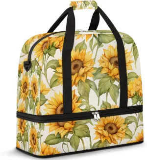 Sunflower Flowers Foldable Duffle Bag with Shoes Compartment Large Capacity Waterproof Travel Weekender Bag Overnight Bag for Sports Gym