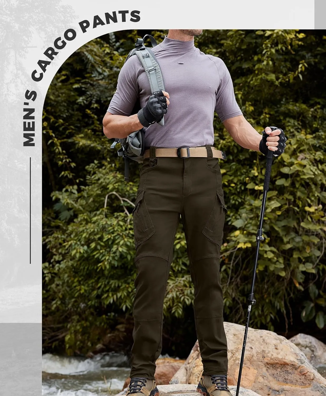 Susclude Men's Tactical Pants - Ripstop Work Cargo Pants Outdoor Hiking Military Pants Stretch Trousers with 9 Pockets