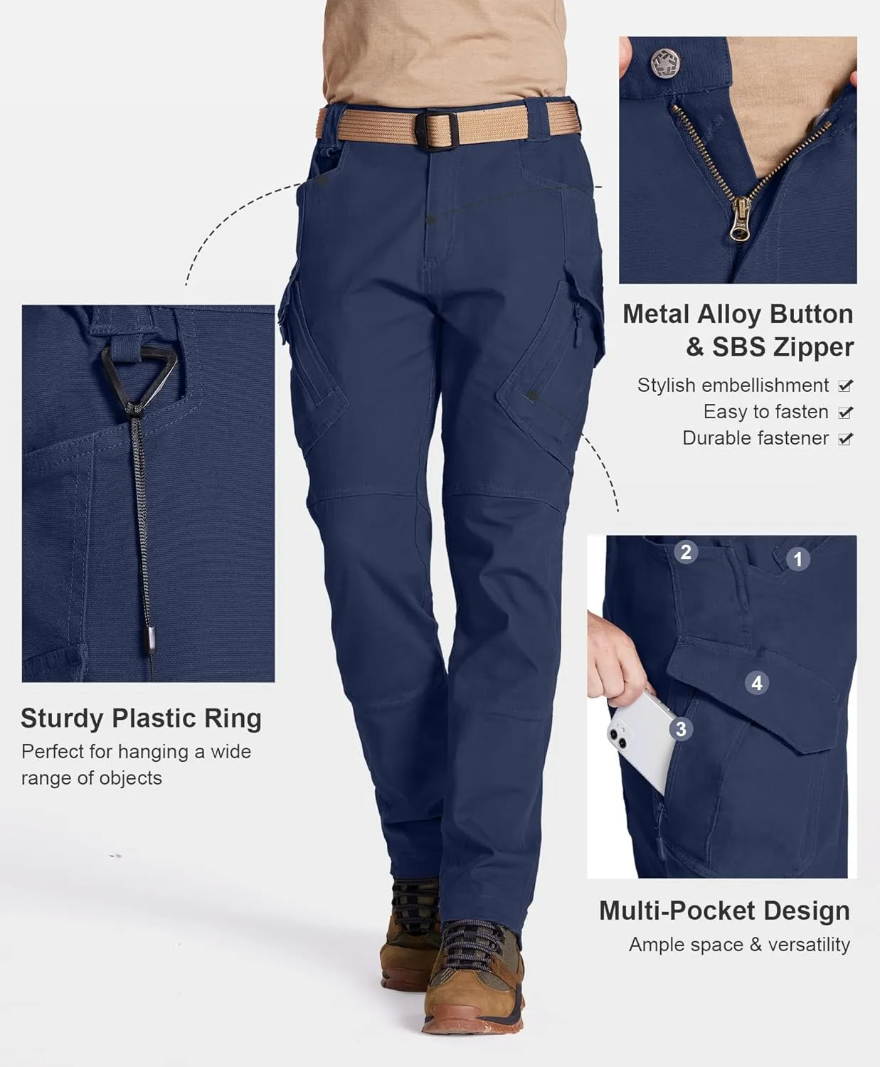 Susclude Men's Tactical Pants - Ripstop Work Cargo Pants Outdoor Hiking Military Pants Stretch Trousers with 9 Pockets