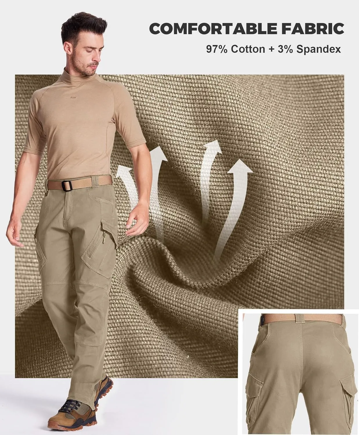 Susclude Men's Tactical Pants - Ripstop Work Cargo Pants Outdoor Hiking Military Pants Stretch Trousers with 9 Pockets