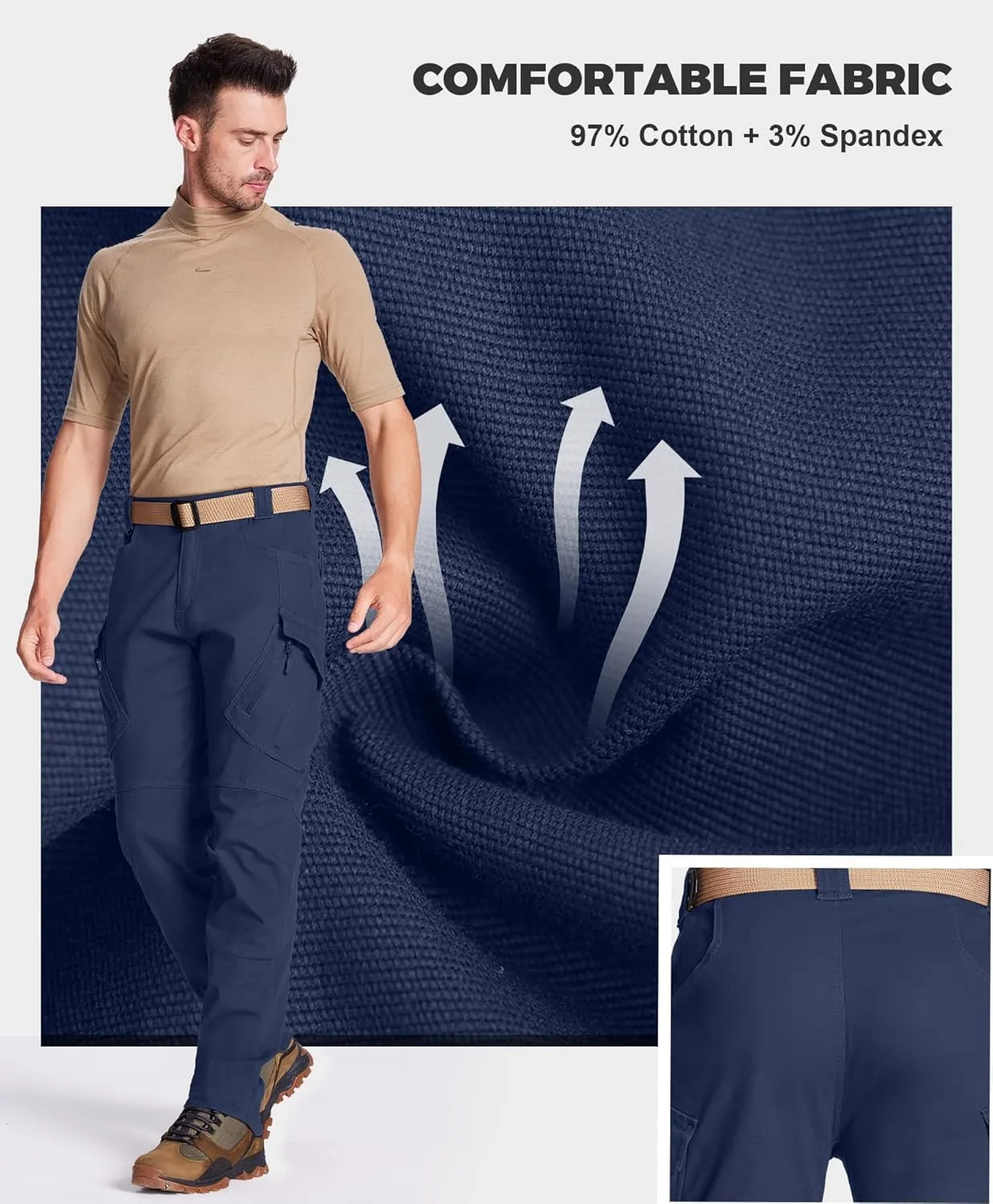 Susclude Men's Tactical Pants - Ripstop Work Cargo Pants Outdoor Hiking Military Pants Stretch Trousers with 9 Pockets
