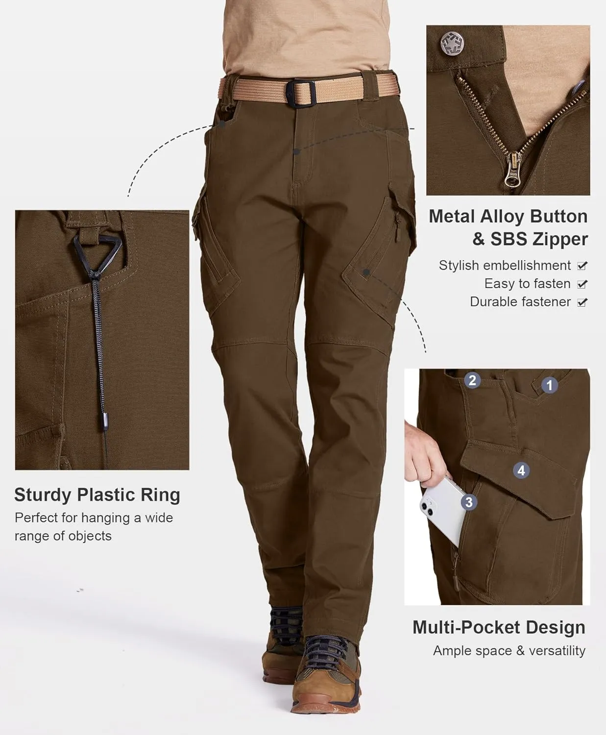 Susclude Men's Tactical Pants - Ripstop Work Cargo Pants Outdoor Hiking Military Pants Stretch Trousers with 9 Pockets