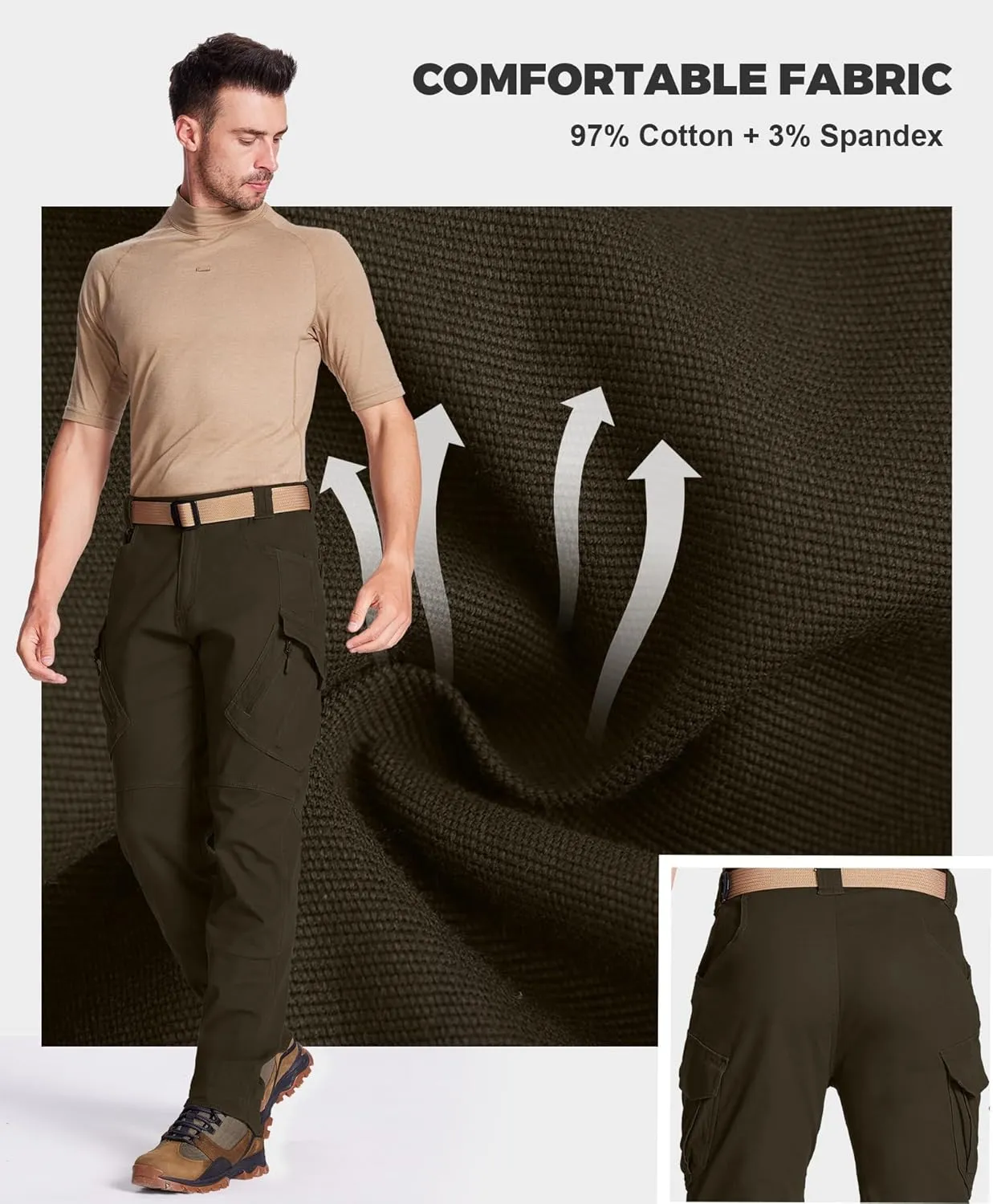 Susclude Men's Tactical Pants - Ripstop Work Cargo Pants Outdoor Hiking Military Pants Stretch Trousers with 9 Pockets