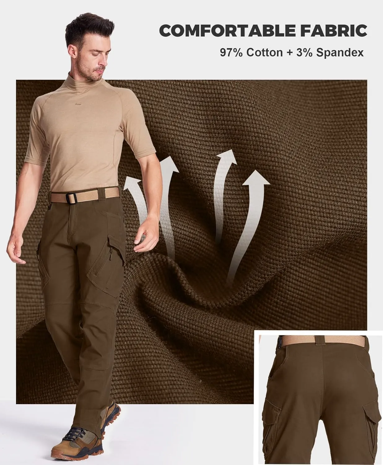Susclude Men's Tactical Pants - Ripstop Work Cargo Pants Outdoor Hiking Military Pants Stretch Trousers with 9 Pockets