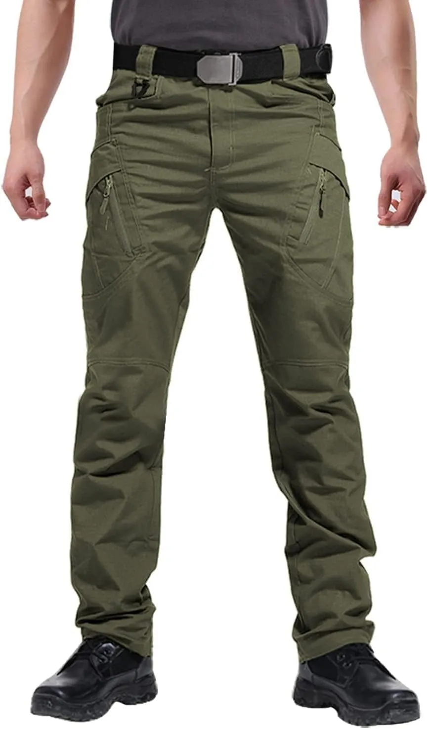 Susclude Men's Tactical Pants - Ripstop Work Cargo Pants Outdoor Hiking Military Pants Stretch Trousers with 9 Pockets