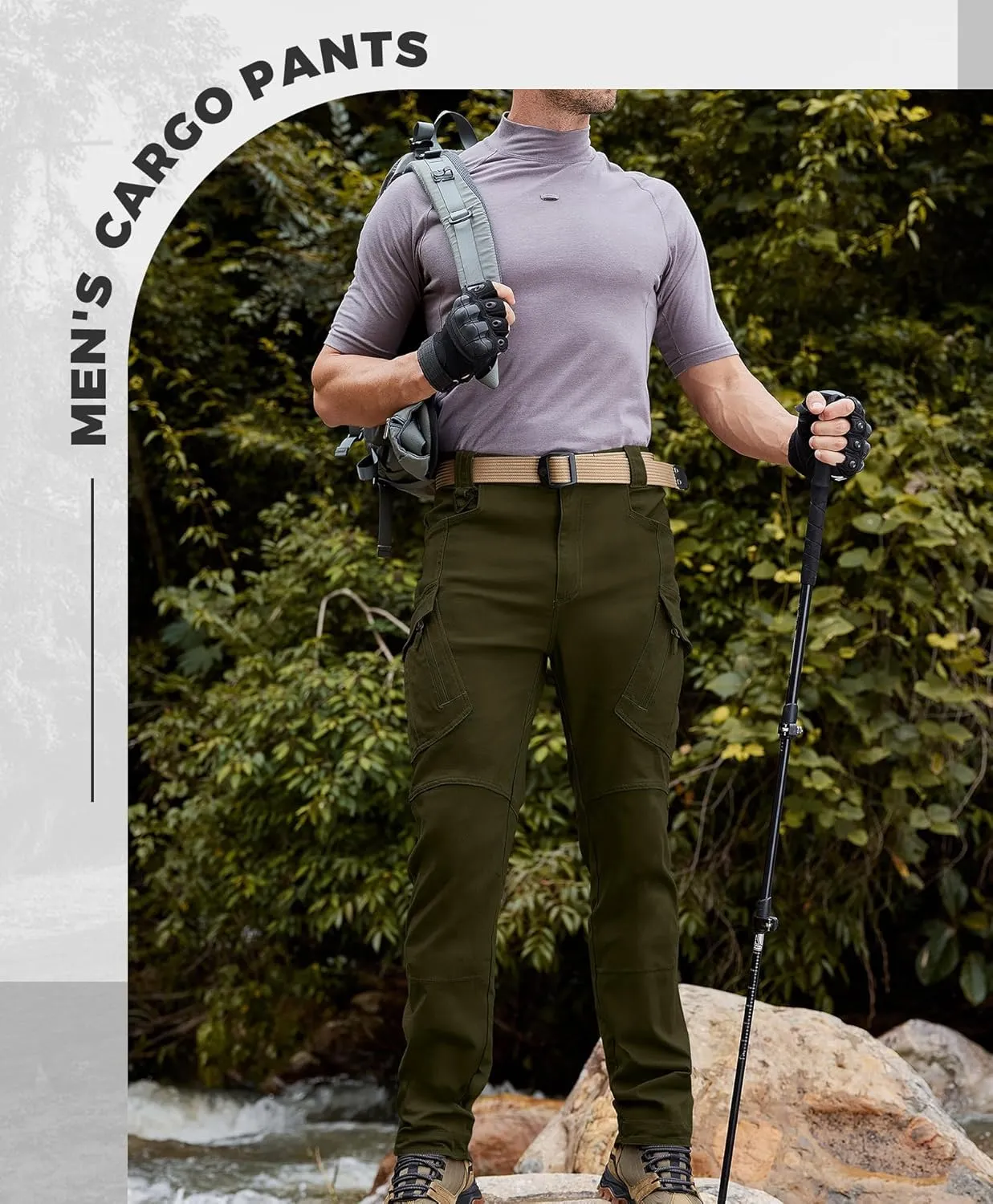 Susclude Men's Tactical Pants - Ripstop Work Cargo Pants Outdoor Hiking Military Pants Stretch Trousers with 9 Pockets