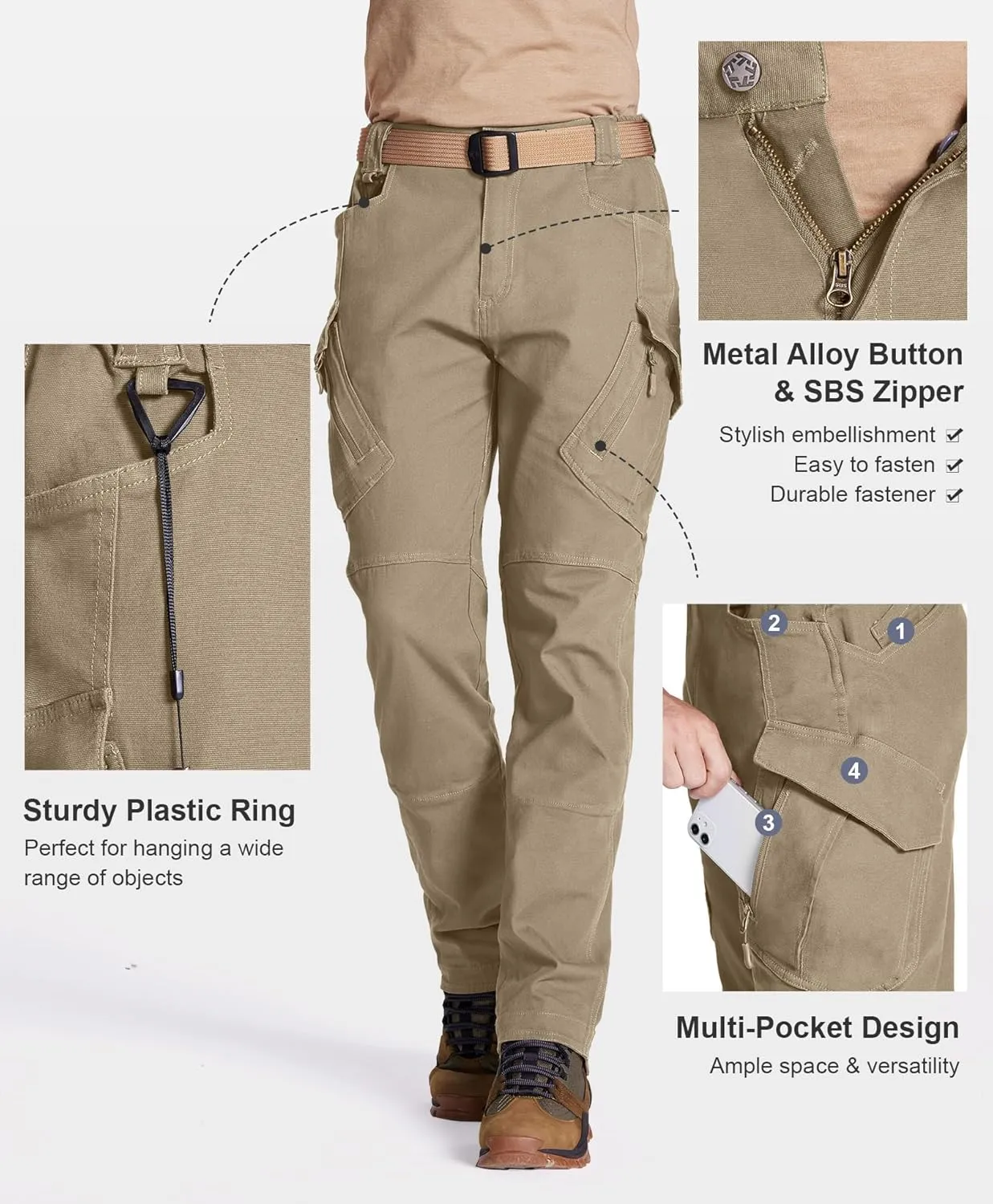 Susclude Men's Tactical Pants - Ripstop Work Cargo Pants Outdoor Hiking Military Pants Stretch Trousers with 9 Pockets