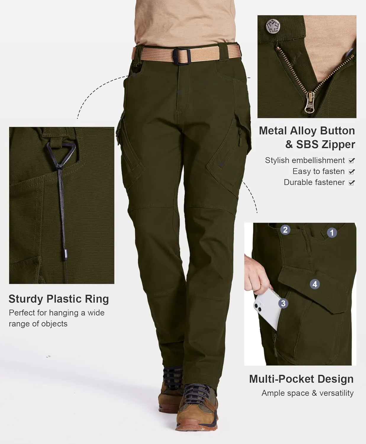 Susclude Men's Tactical Pants - Ripstop Work Cargo Pants Outdoor Hiking Military Pants Stretch Trousers with 9 Pockets