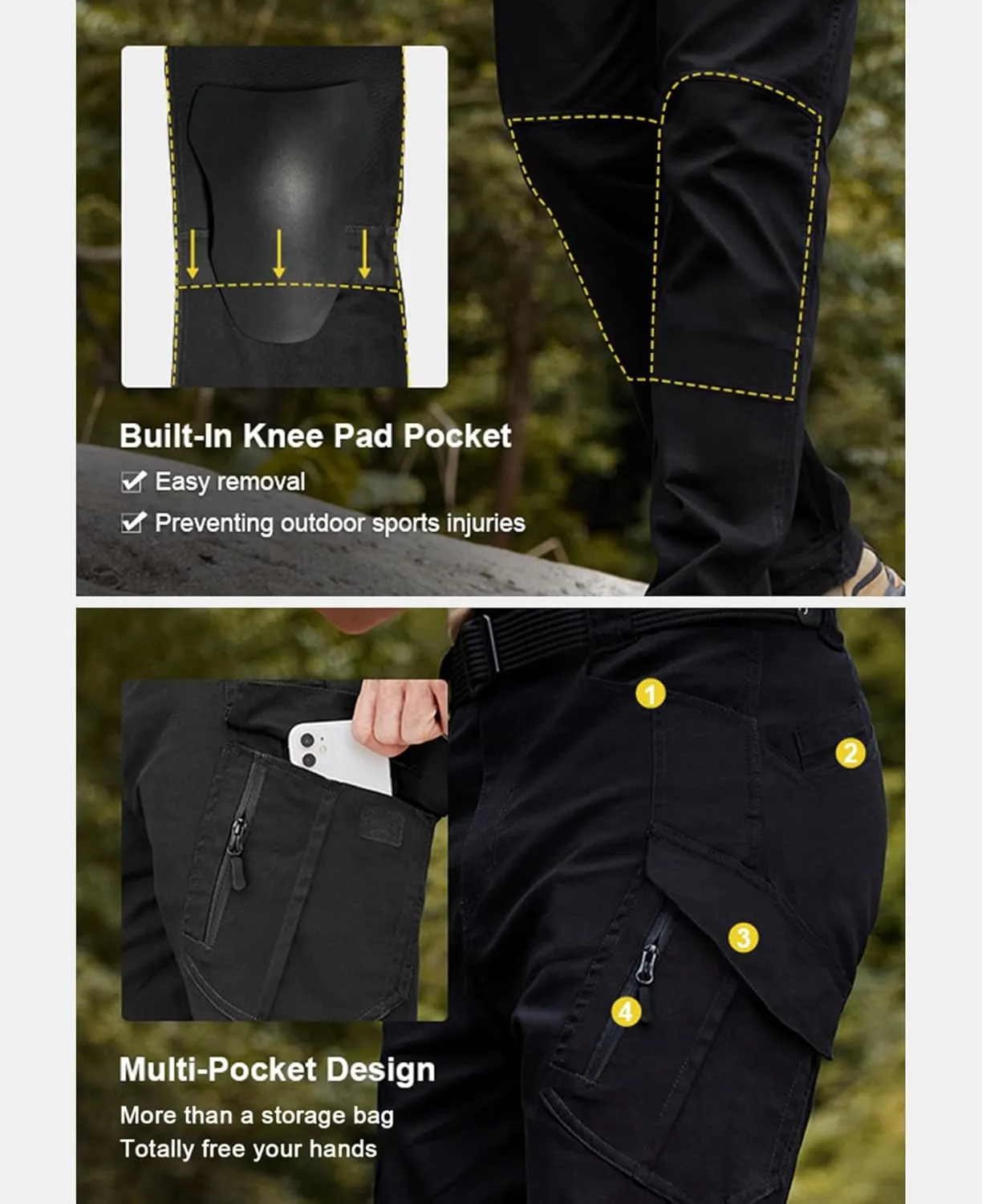 Susclude Men's Tactical Pants - Ripstop Work Cargo Pants Outdoor Hiking Military Pants Stretch Trousers with 9 Pockets