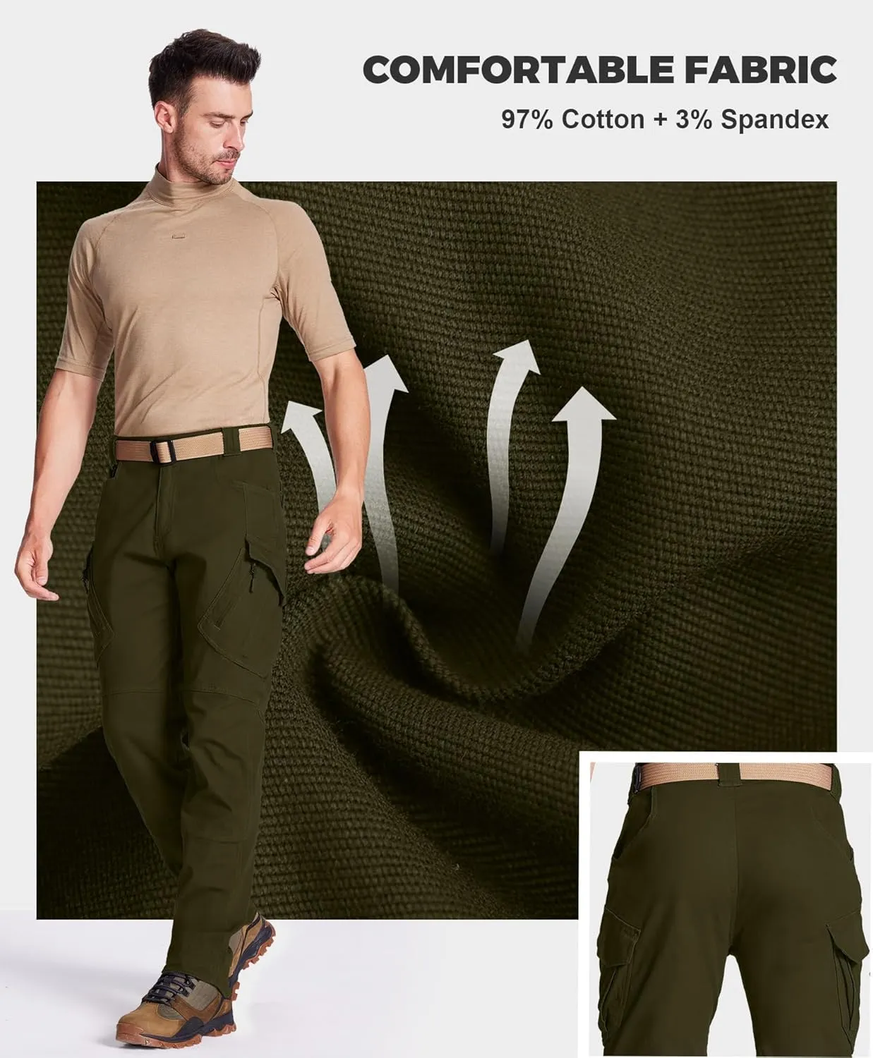 Susclude Men's Tactical Pants - Ripstop Work Cargo Pants Outdoor Hiking Military Pants Stretch Trousers with 9 Pockets
