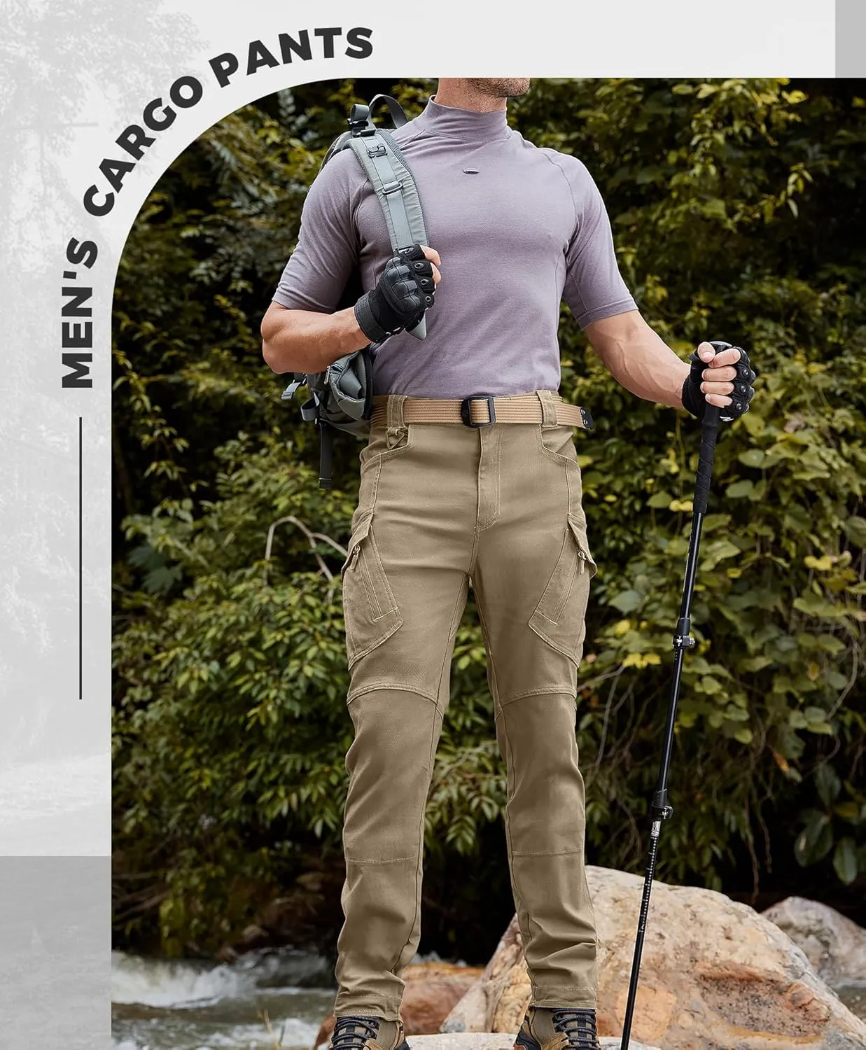 Susclude Men's Tactical Pants - Ripstop Work Cargo Pants Outdoor Hiking Military Pants Stretch Trousers with 9 Pockets