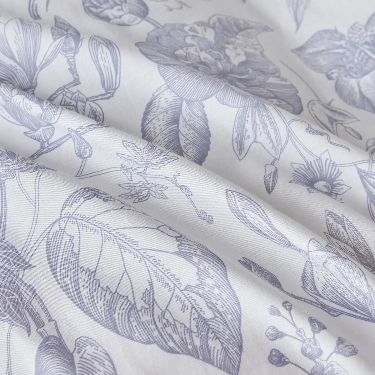 SUSYBAO White Ruffle Duvet Cover Queen 100% Cotton Vintage Blue Floral Duvet Cover 3 Pcs Set 1 French Style Botanical Duvet Cover with Zipper Ties 2 Pillow Shams Soft Farmhouse Flower Bedding Set