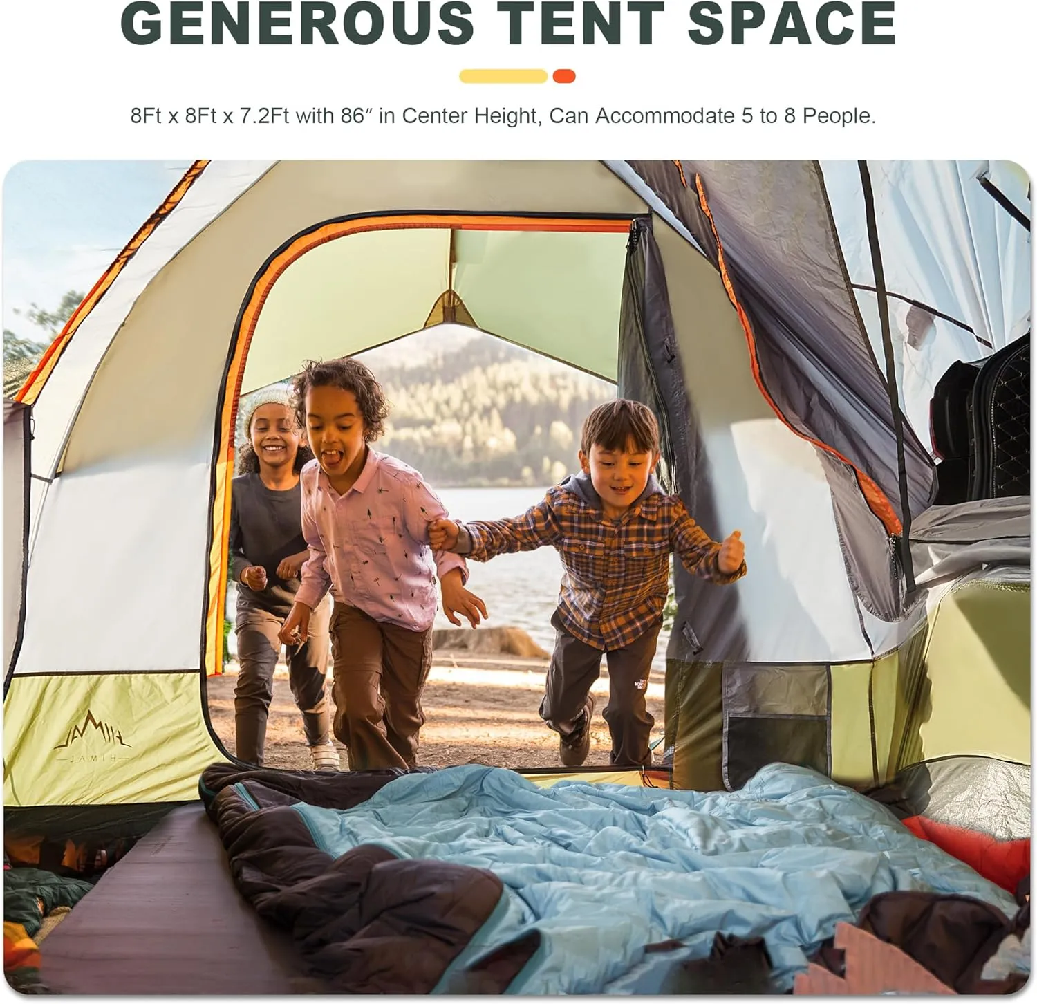 SUV Tent for Camping, Waterproof PU3000mm Spacious Double Layer Design for 5-8 Person, Includes Rainfly and Storage Bag, 8FT L x 8FT W x 7.2FT H
