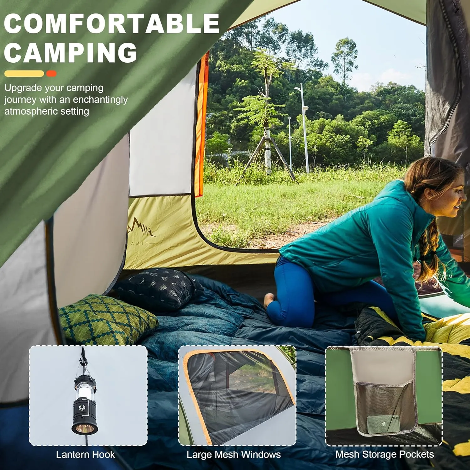 SUV Tent for Camping, Waterproof PU3000mm Spacious Double Layer Design for 5-8 Person, Includes Rainfly and Storage Bag, 8FT L x 8FT W x 7.2FT H