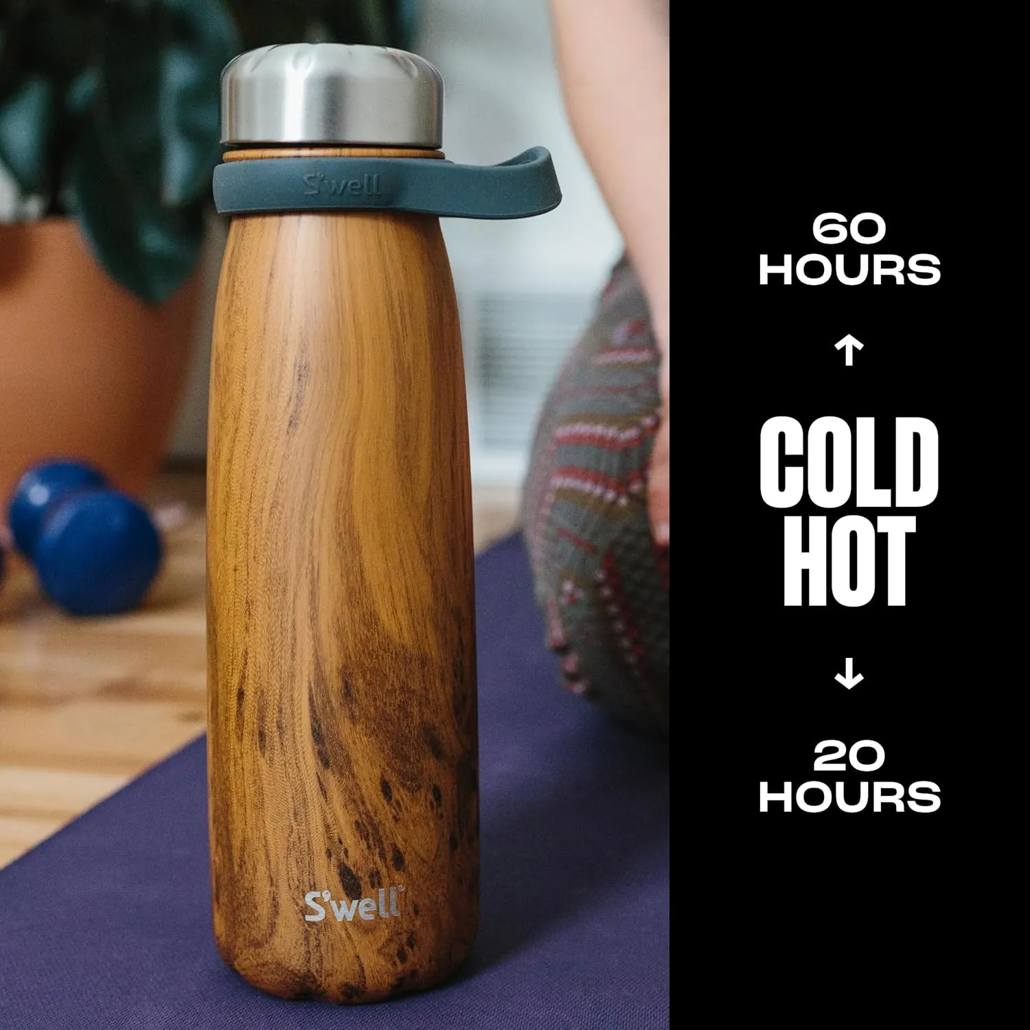 S'well Stainless Steel Traveler With Handle, 40oz, Teakwood, Triple Layered Vacuum Insulated Containers Keeps Drinks Cold for 60 Hours and Hot for 20, BPA Free, Easy Carrying On the Go
