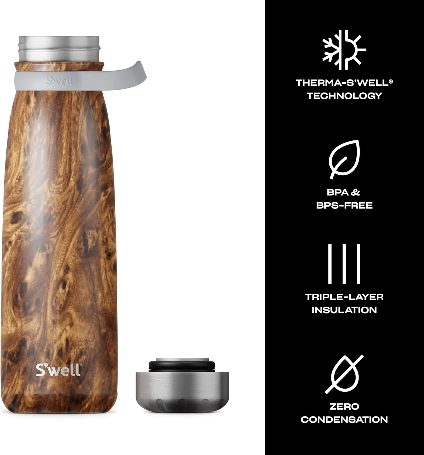 S'well Stainless Steel Traveler With Handle, 40oz, Teakwood, Triple Layered Vacuum Insulated Containers Keeps Drinks Cold for 60 Hours and Hot for 20, BPA Free, Easy Carrying On the Go