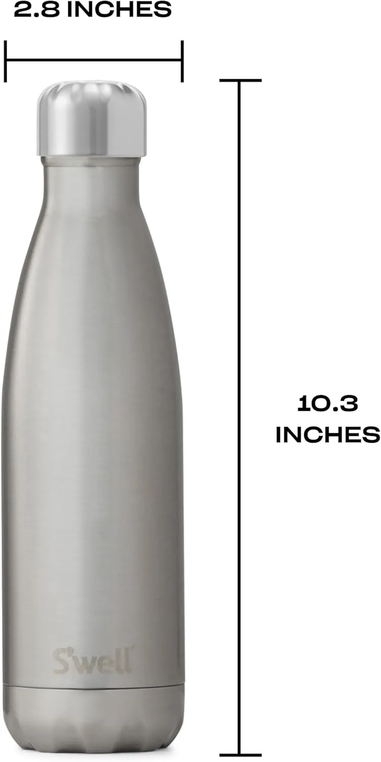 S'well Stainless Steel Water Bottle - 17 Fl Oz - Silver Lining - Triple-Layered Vacuum-Insulated Containers Keeps Drinks Cold for 36 Hours and Hot for 18 - BPA-Free - Perfect for the Go