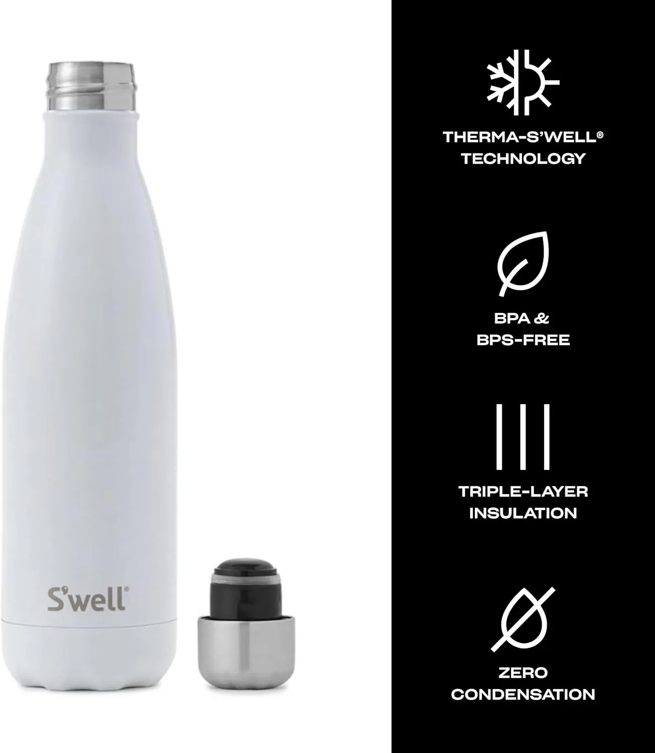 S'well Stainless Steel Water Bottle, 17oz, Angel Food, Triple Layered Vacuum Insulated Containers Keeps Drinks Cold for 36 Hours and Hot for 18, BPA Free, Perfect for On the Go