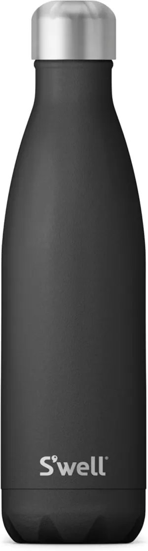S'well Stainless Steel Water Bottle, 17oz, Onyx, Triple Layered Vacuum-Insulated Containers Keeps Drinks Cold for 36 Hours and Hot for 18, BPA Free, Perfect for On the Go