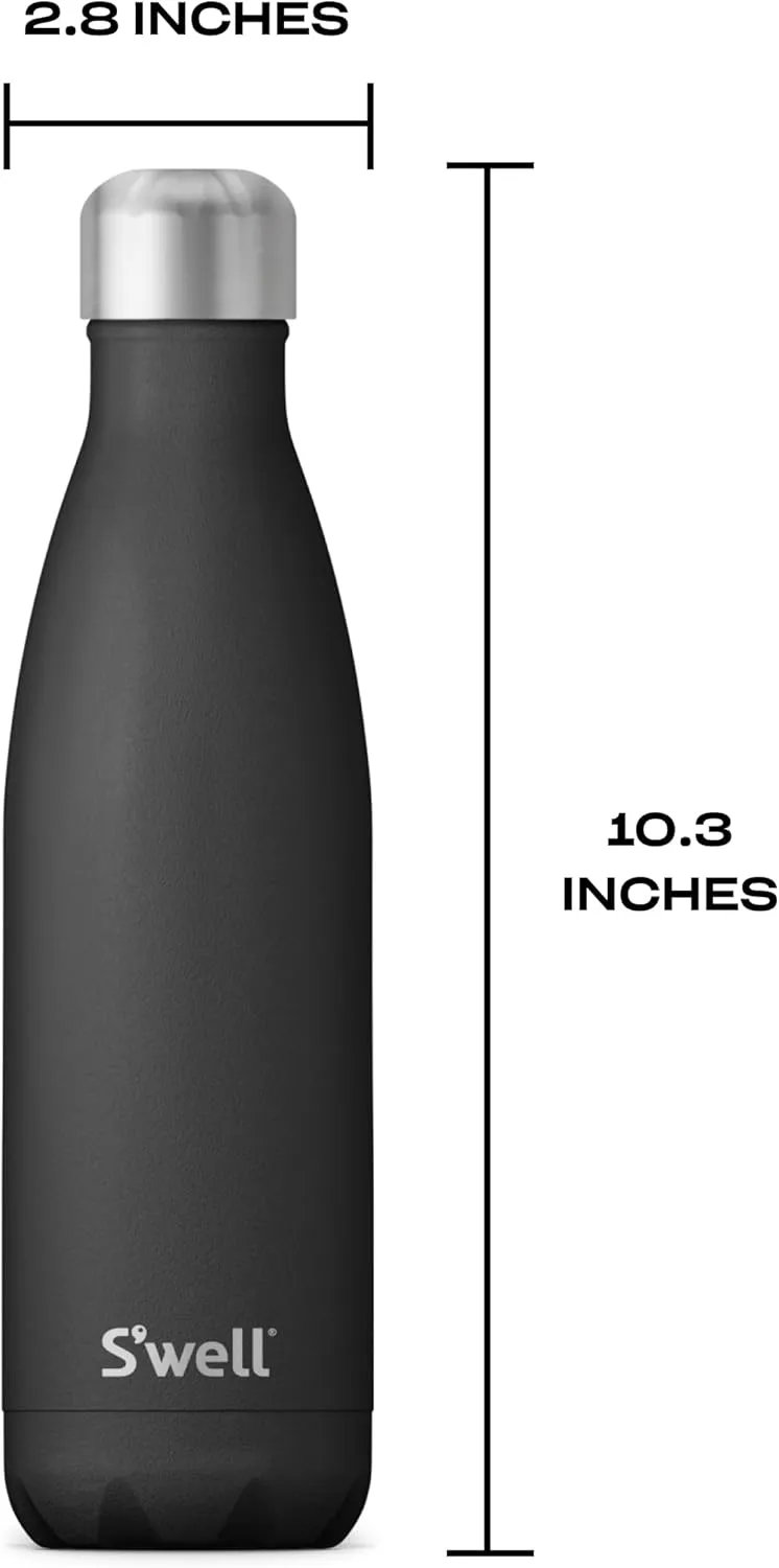 S'well Stainless Steel Water Bottle, 17oz, Onyx, Triple Layered Vacuum-Insulated Containers Keeps Drinks Cold for 36 Hours and Hot for 18, BPA Free, Perfect for On the Go