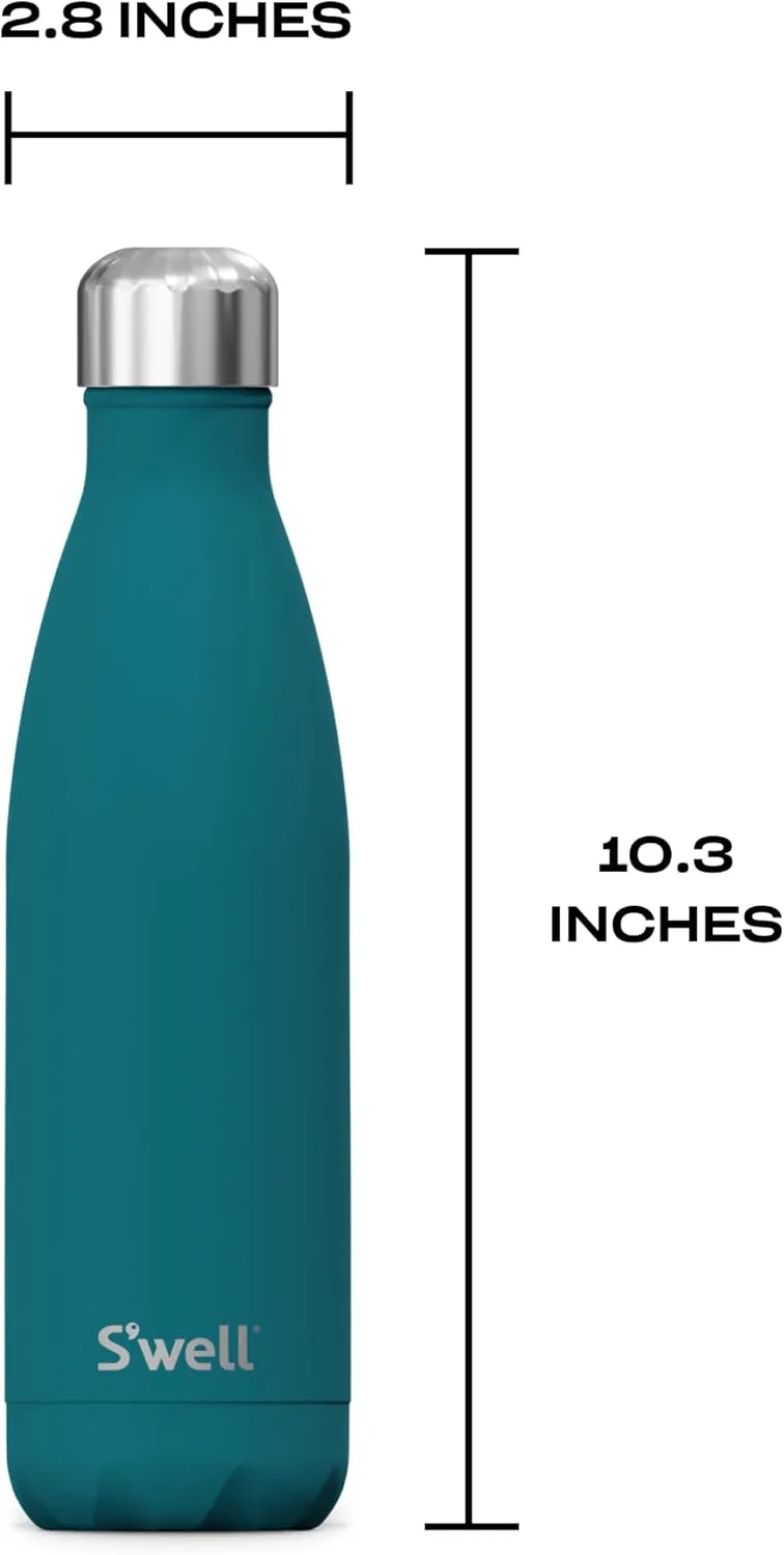 S'well Stainless Steel Water Bottle, 17oz, Peacock Blue, Triple Layered Vacuum Insulated Containers Keeps Drinks Cold for 36 Hours and Hot for 18, BPA Free, Perfect for On the Go