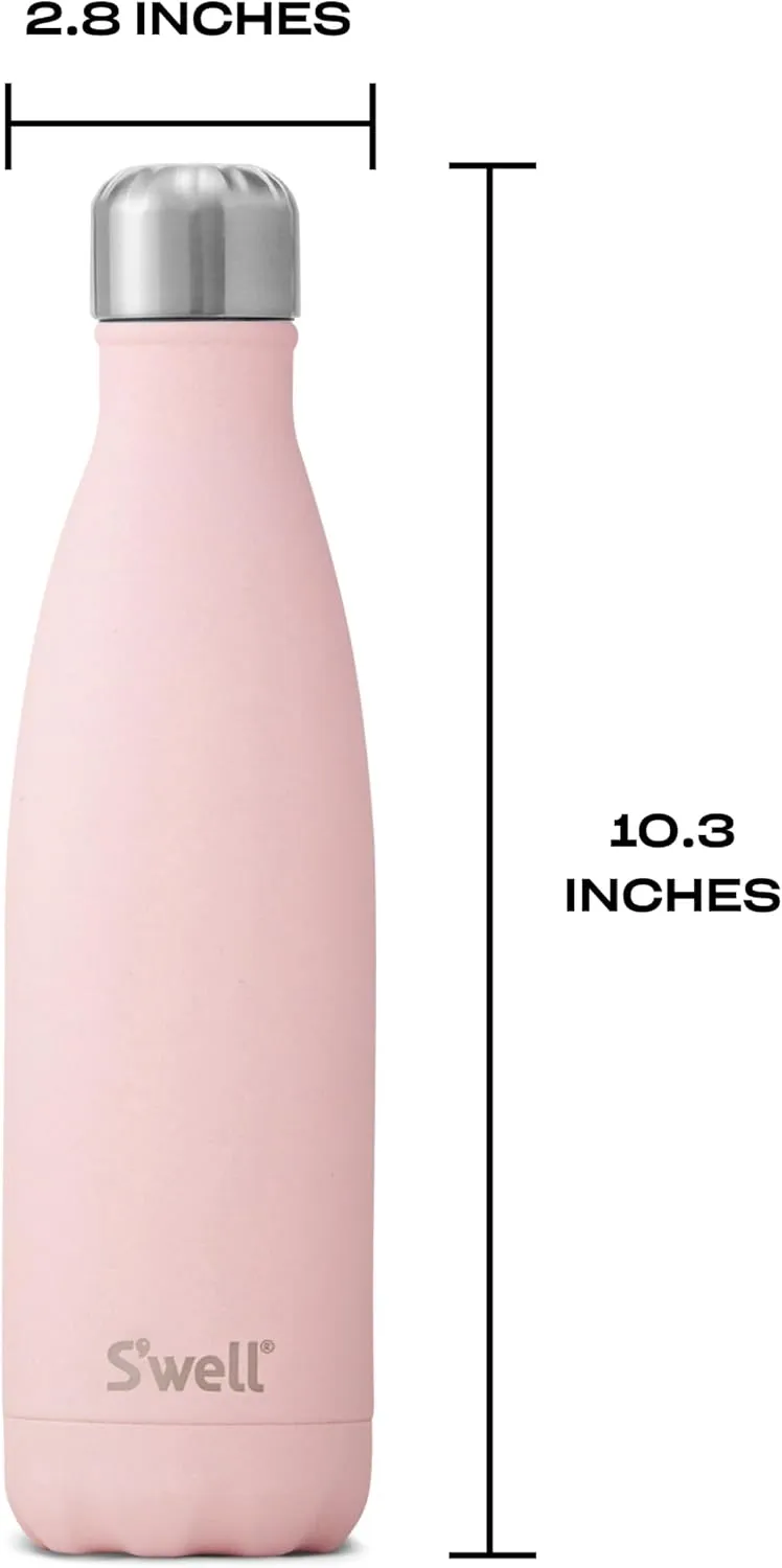 S'well Stainless Steel Water Bottle, 17oz, Pink Topaz, Triple Layered Vacuum Insulated Containers Keeps Drinks Cold for 36 Hours and Hot for 18, BPA Free, Perfect for On the Go