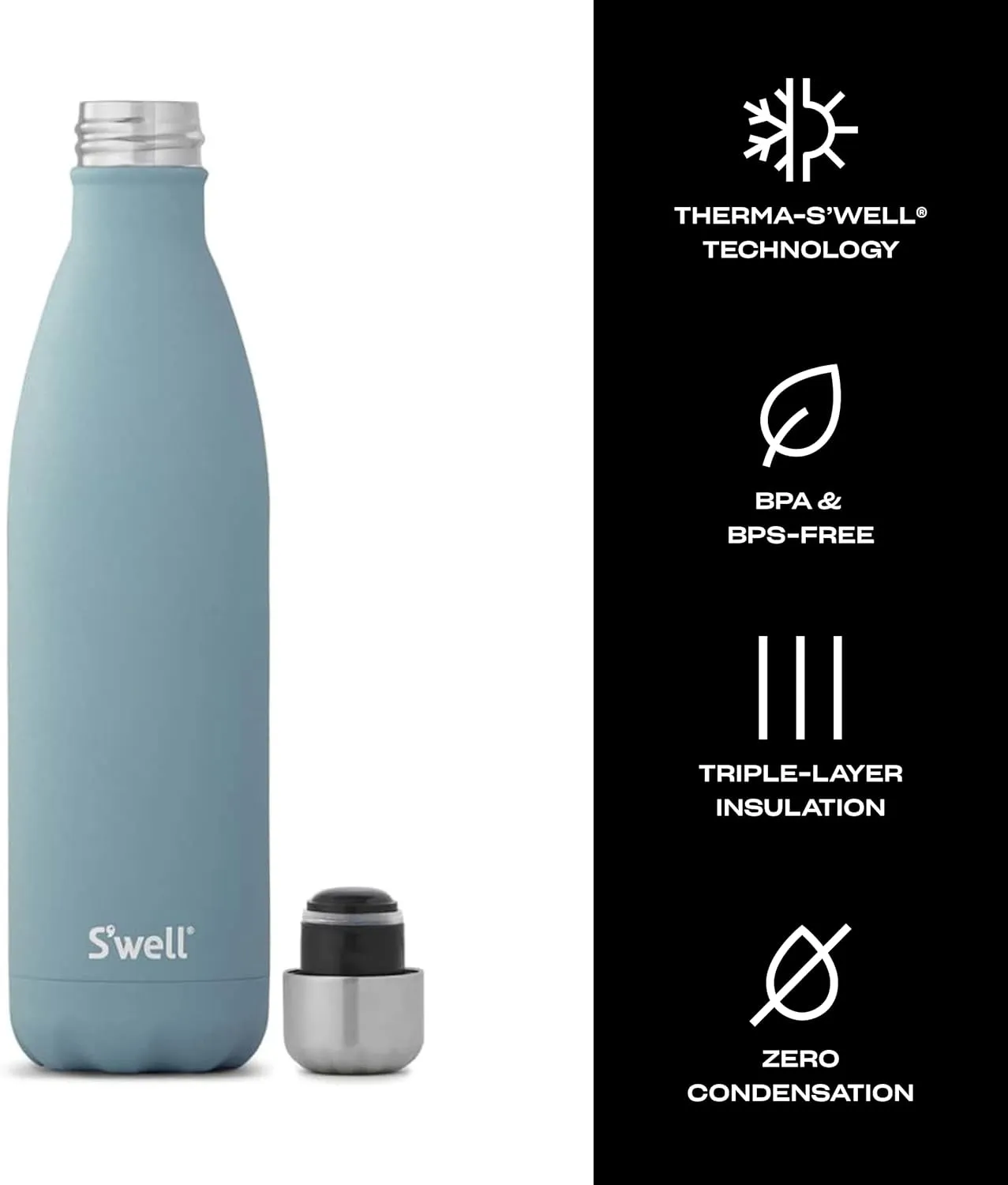 S'well Stainless Steel Water Bottle, 25oz, Aquamarine, Triple Layered Vacuum Insulated Containers Keeps Drinks Cold for 48 Hours and Hot for 24, BPA Free, Perfect for On the Go