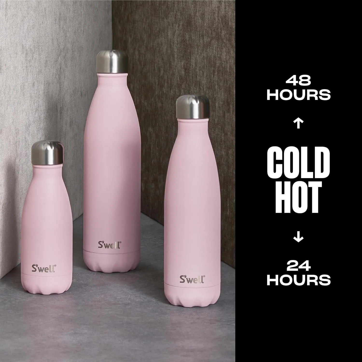 S'well Stainless Steel Water Bottle, 25oz, Pink Topaz, Triple Layered Vacuum Insulated Containers Keeps Drinks Cold for 48 Hours and Hot for 24, BPA Free, Perfect for On the Go