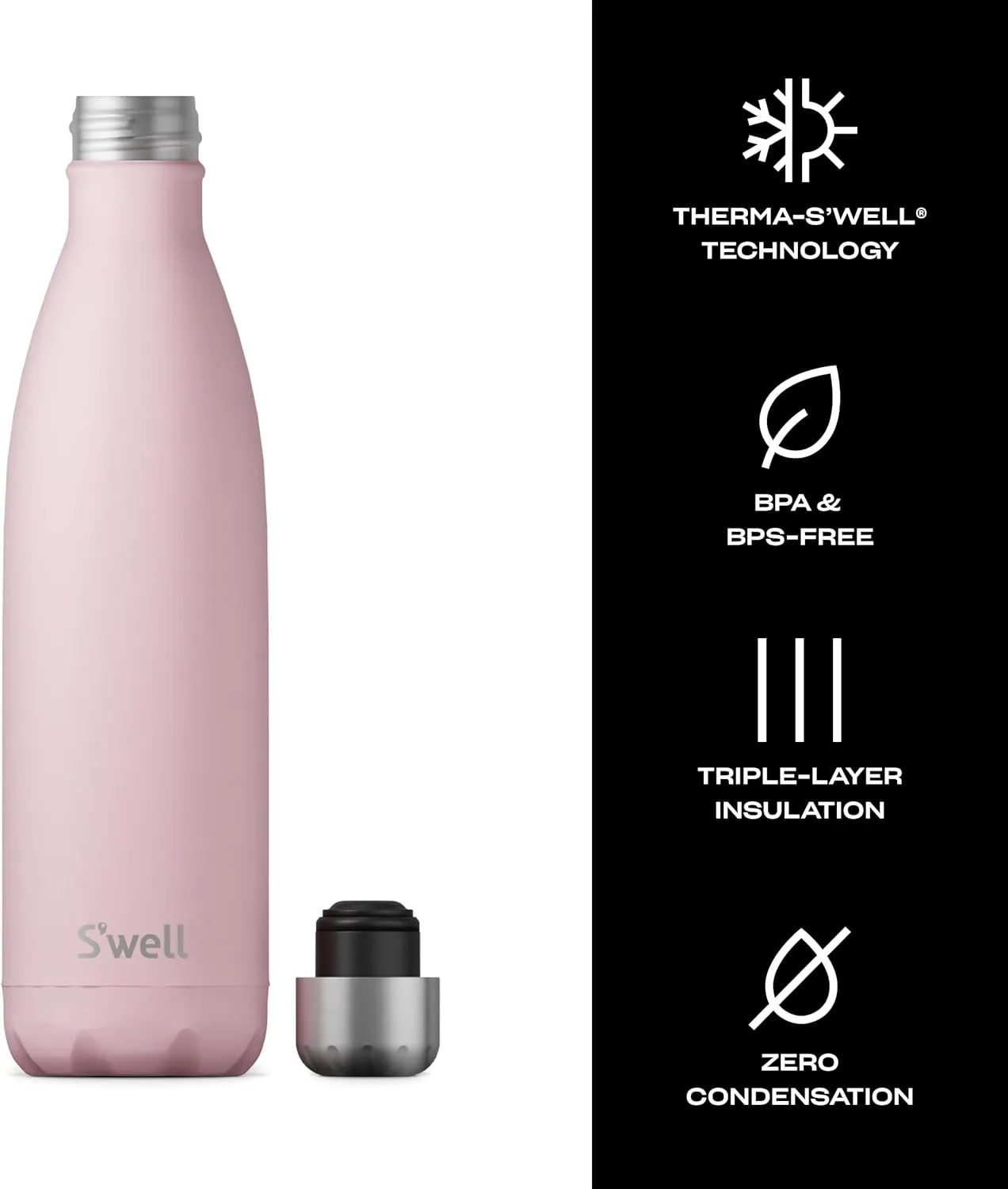 S'well Stainless Steel Water Bottle, 25oz, Pink Topaz, Triple Layered Vacuum Insulated Containers Keeps Drinks Cold for 48 Hours and Hot for 24, BPA Free, Perfect for On the Go