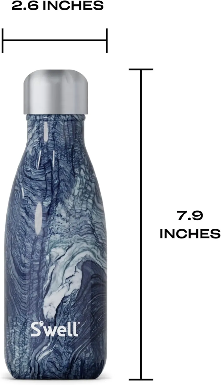 S'well Stainless Steel Water Bottle, 9oz, Azurite Marble, Triple Layered Vacuum Insulated Containers Keeps Drinks Cold for 24 Hours and Hot for 12, BPA Free, Perfect for On the Go