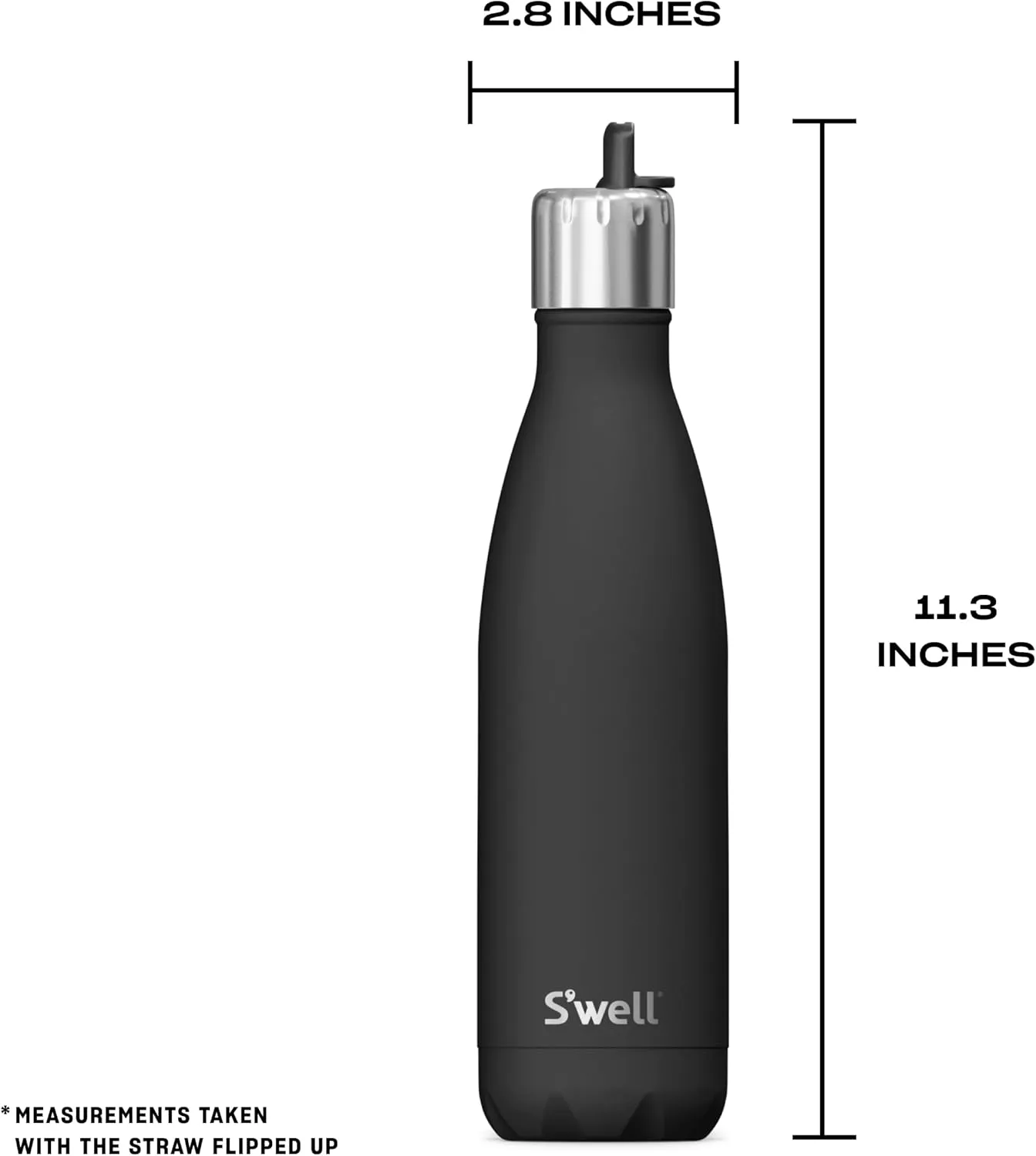 S'well Stainless Steel Water Bottle with Flip Straw Cap, 17oz, Onyx, Triple Layered Vacuum Insulated Containers Keeps Drinks Cold for 36 Hours and Hot for 10, BPA Free, Perfect for On the Go