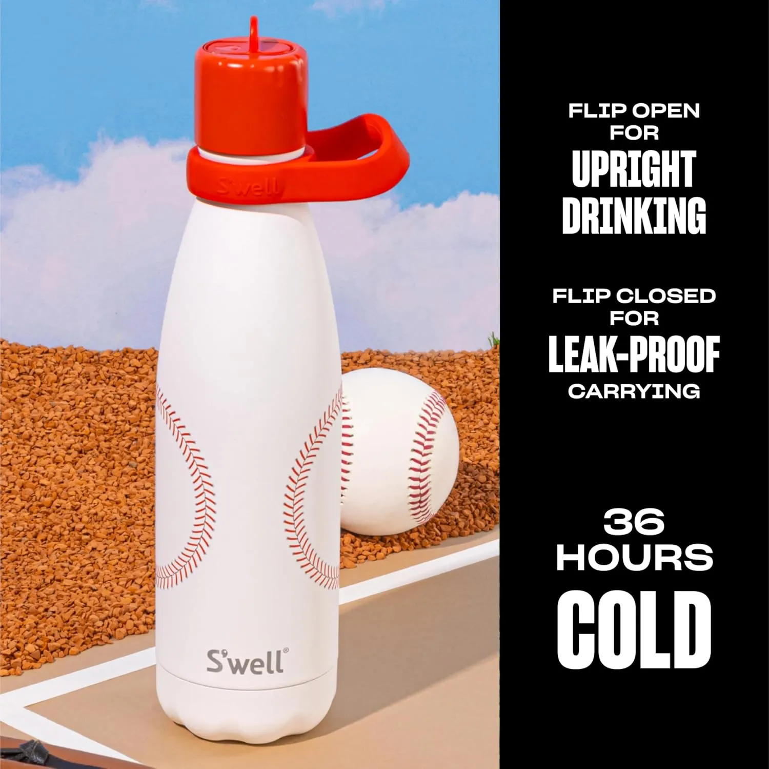 S'well Stainless Steel Water Bottle with Flip Straw Cap and Handle, 17oz, Home Run, Triple Layered Vacuum Insulated Containers Keeps Drinks Cold for 36 Hours and Hot for 10, Perfect for On the Go