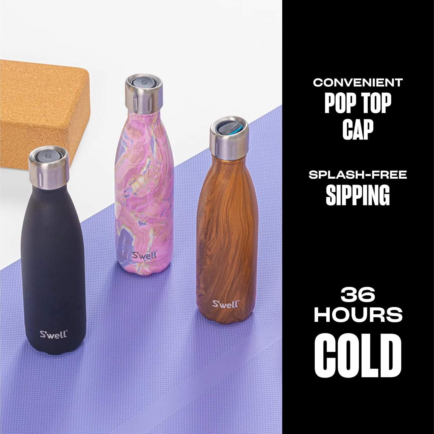 S'well Stainless Steel Water Bottle with Sports, 17oz, Geode Rose, Triple Layered Vacuum Insulated Containers Keeps Drinks Cold for 36 Hours and Hot for 10, BPA Free, Perfect for On the Go
