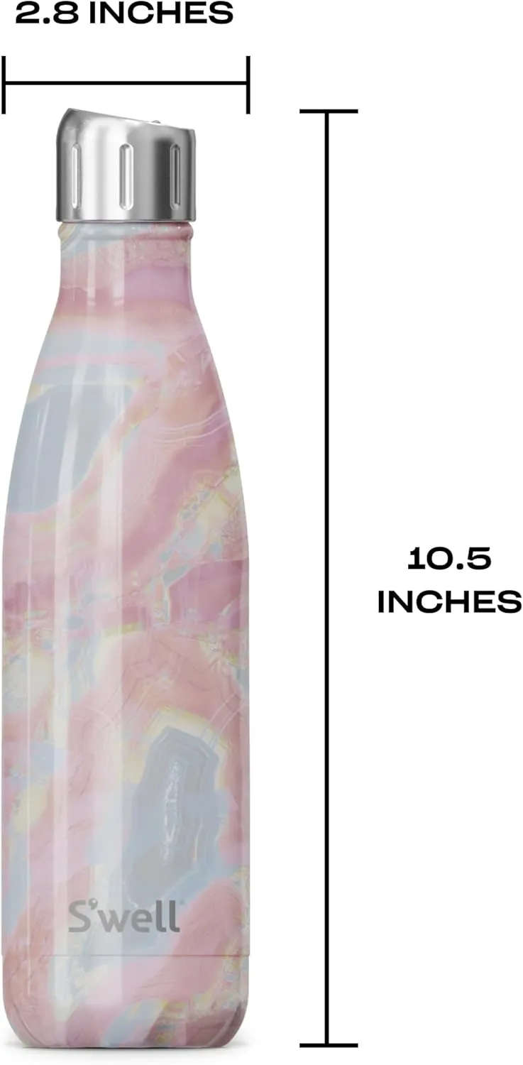 S'well Stainless Steel Water Bottle with Sports, 17oz, Geode Rose, Triple Layered Vacuum Insulated Containers Keeps Drinks Cold for 36 Hours and Hot for 10, BPA Free, Perfect for On the Go