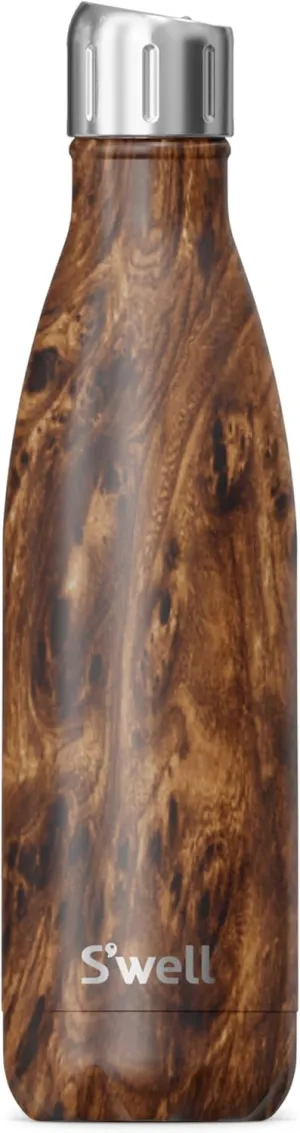 S'well Stainless Steel Water Bottle with Sports Cap, 17oz, Teakwood, Triple Layered Vacuum Insulated Containers Keeps Drinks Cold for 36 Hours and Hot for 10, BPA Free, Perfect for On the Go