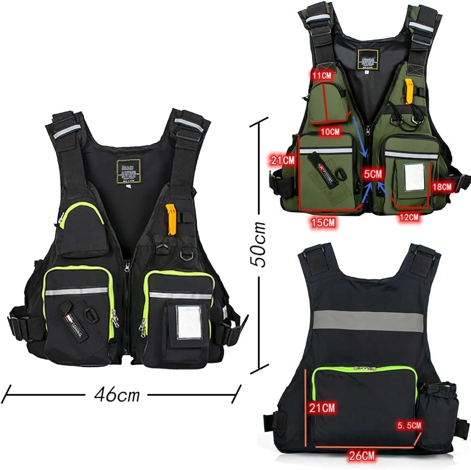 Swimming Vest Flotation Aid, Fishing Vest for Adult, Adjustable Reflective Safety Buoyancy Vest, for Water Sports Kayak Rafting Sailing