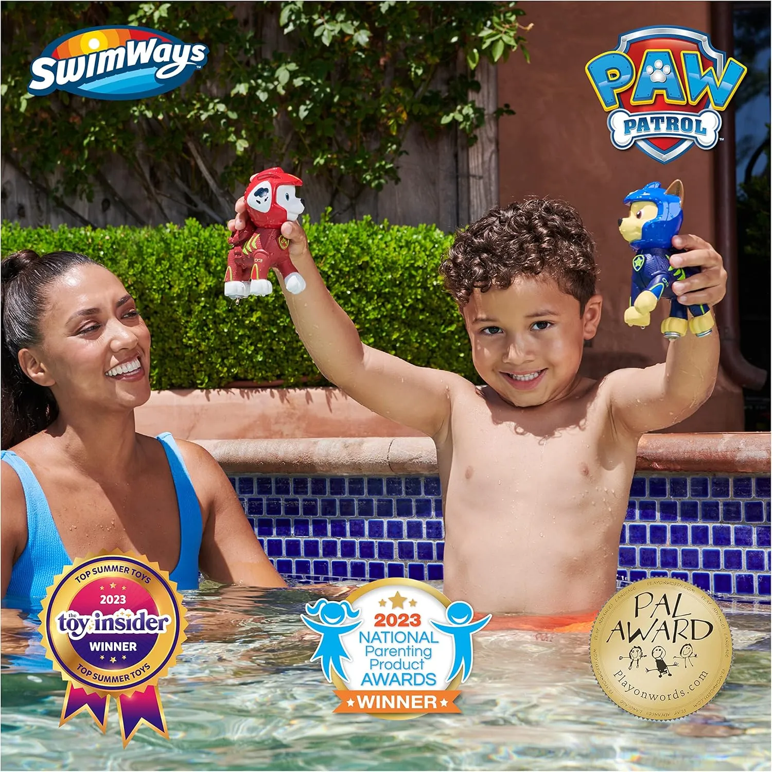 SwimWays Paw Patrol Floatin' Figures, Swimming Pool Accessories & Kids Pool Toys, Paw Patrol Party Supplies & Water Toys for Kids Aged 3 & Up, Chase & Marshall 2-Pack