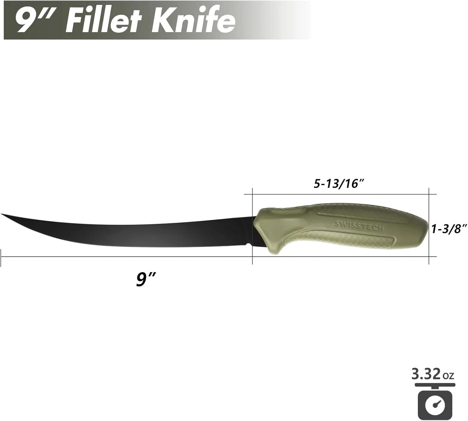 Swiss Tech 9" Fillet Knife for Fish, Fishing Knife for Filleting and Boning, with Floating Foam Handle&Protective Sheath