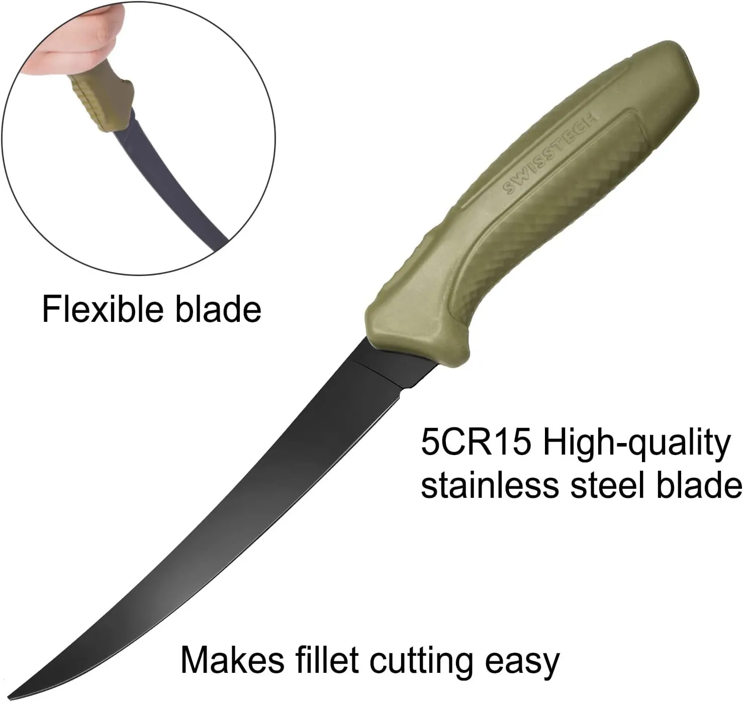 Swiss Tech 9" Fillet Knife for Fish, Fishing Knife for Filleting and Boning, with Floating Foam Handle&Protective Sheath