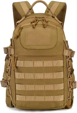 Tactical Backpack for Men 27L Assault Pack MOLLE Pack with Multiple Compartments Outdoor Gear Backpack for Motorcycle, Hiking and Camping Waterproof Daypack(Khaki)