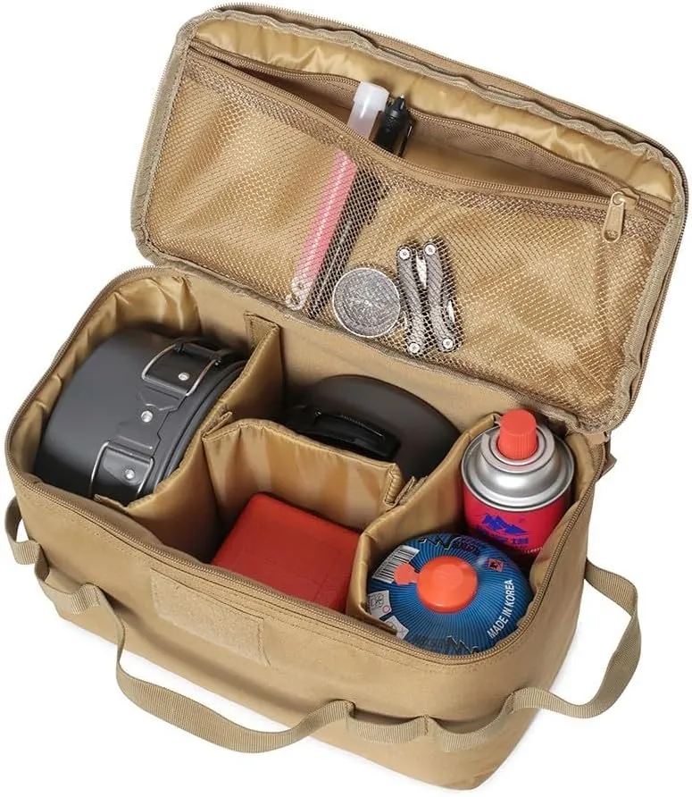 Tactical Camping Storage Bag, 11L Hiking Cooking Utensils Bag with Adjustable Dividers, Waterproof Portable Kitchen Organizer for Camping Travel Picnic Hiking